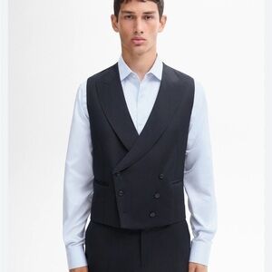 Massimo Dutti Navy Double-Breasted Vest